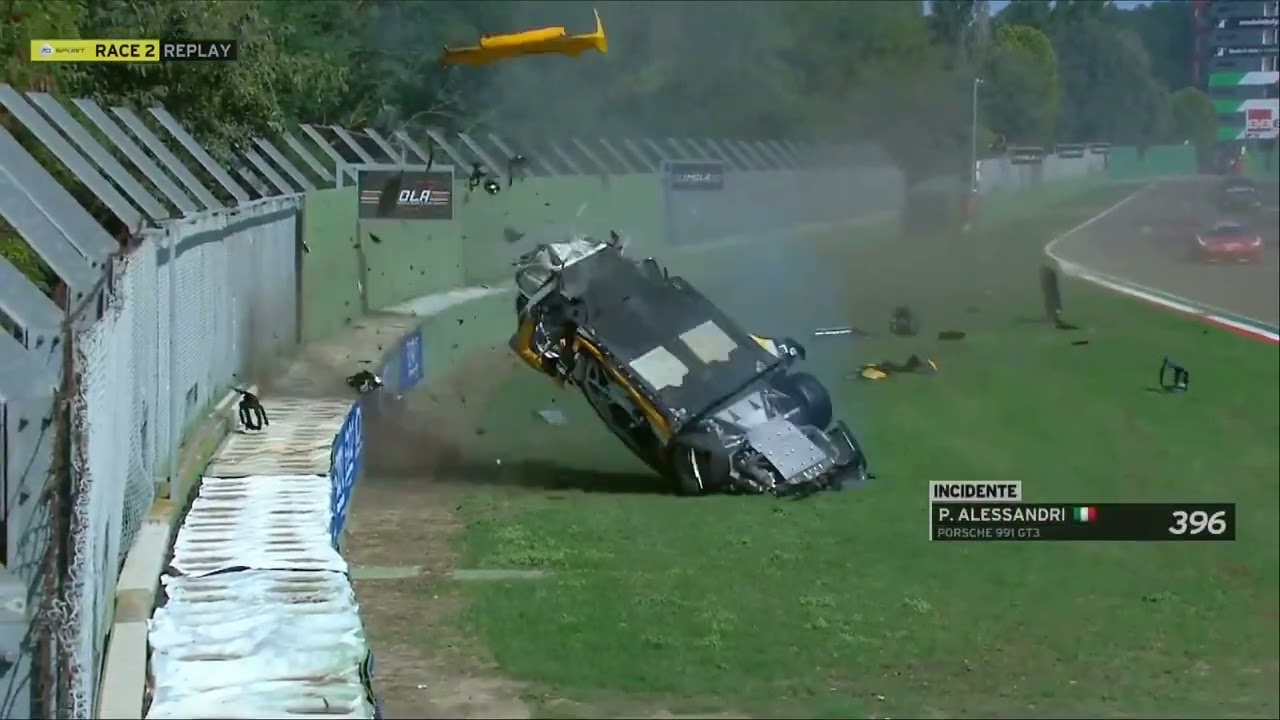 Italian GT Sprint 2022. Race 2  Autodromo di Imola. Huge Crash Flips