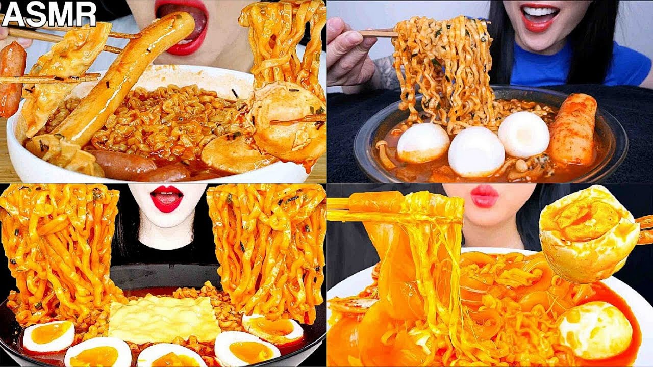 ASMR Spicy Fire Noodles +SoftBoiled Eggs Compilation | No Talking | Only Bites | Noodle Mukbang
