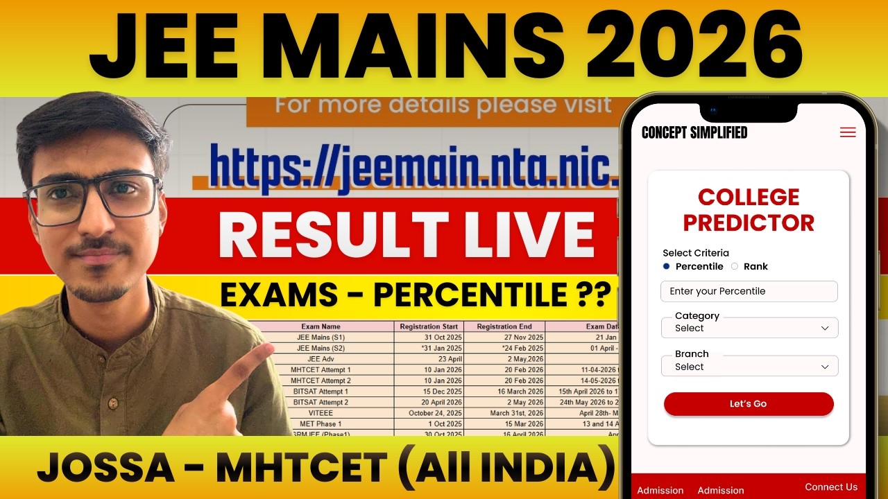 JEE MAINS 2026 RESULT LIVE CHECKING | Other EXAMS to Register Based ?? Colleges ?? MHT CET All India