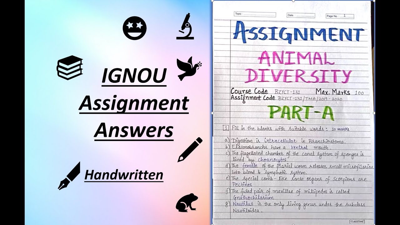 Solved IGNOU Assignment BZYCT-131 Animal Diversity | Handwritten | How To write Answers For IGNOU