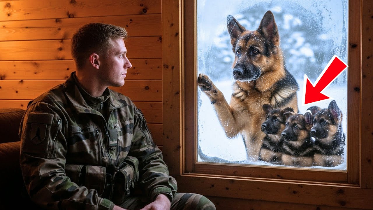 À -50°C, Une Maman Berger Allemand Porte Ses Chiots Jusqu’à La Cabane D’un Marine — Et Émeut Tous