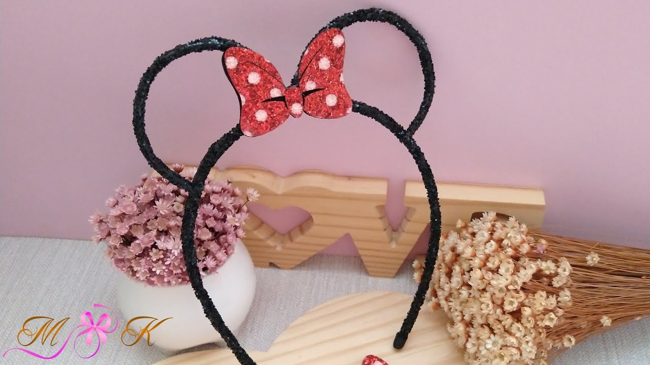 Como fazer Tiara Minnie Estruturada com Tubo de Glitter/Paetê/Strass /Laço da Minnie Kaká Magalhães