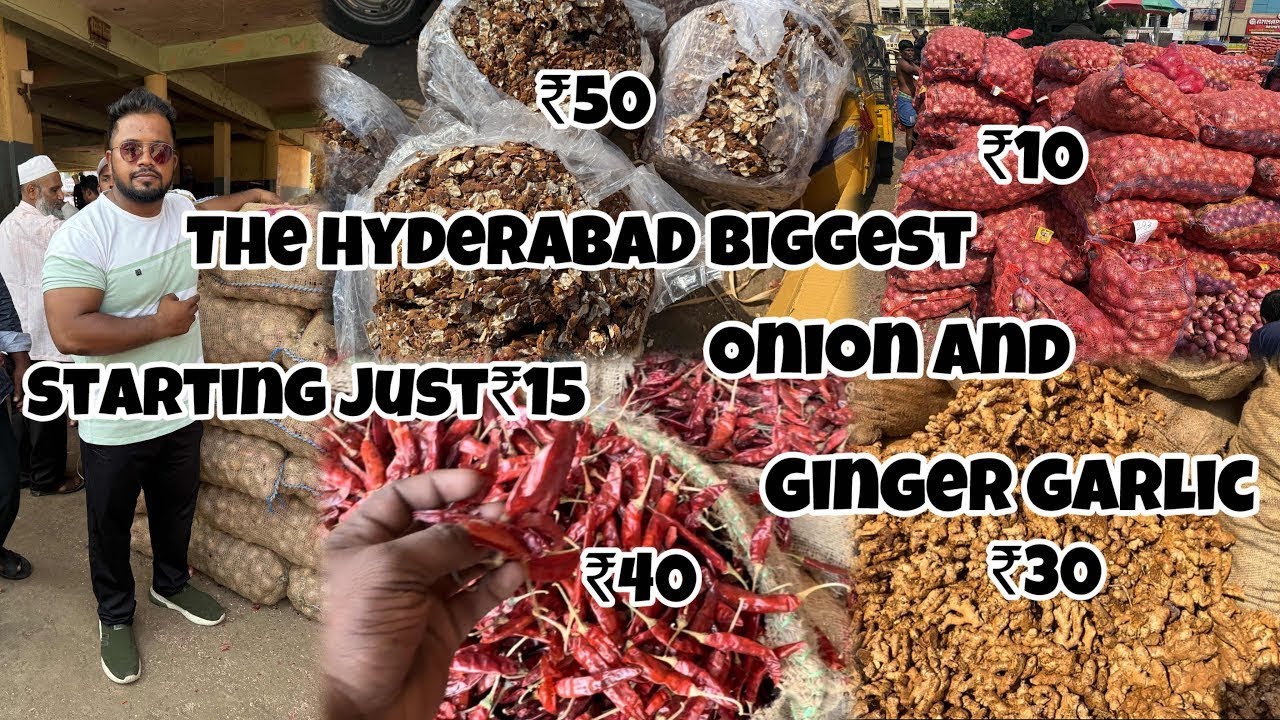 The Hyderabad biggest ginger 🫚 garlic 🧄 onion 🧅 wholesale market starting just₹30 full information 👌