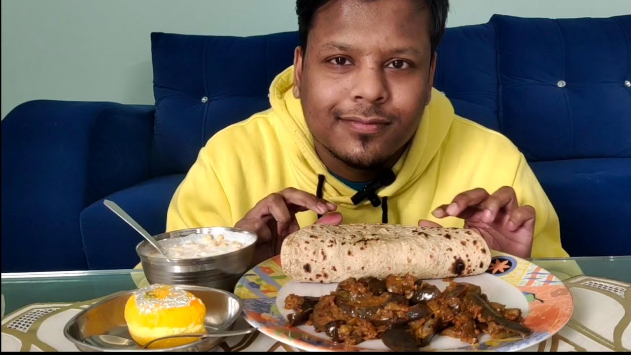 😋Fry Baingan Ki Sabji Aur Boondi Ka Raita With Chapati And Sweet Chamcham