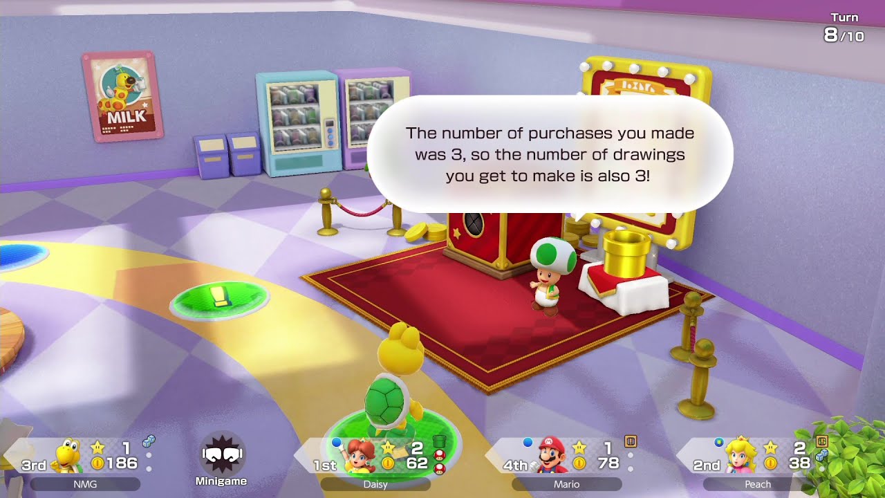 Super Mario Party Jamboree #158 Rainbow Galleria 10 turns (Koopa vs Peach vs Daisy vs Mario)