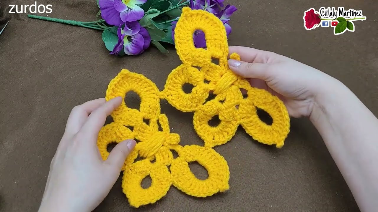Mariposa a crochet para bufanda versión  ZURDOS- Citlaly Martinez 