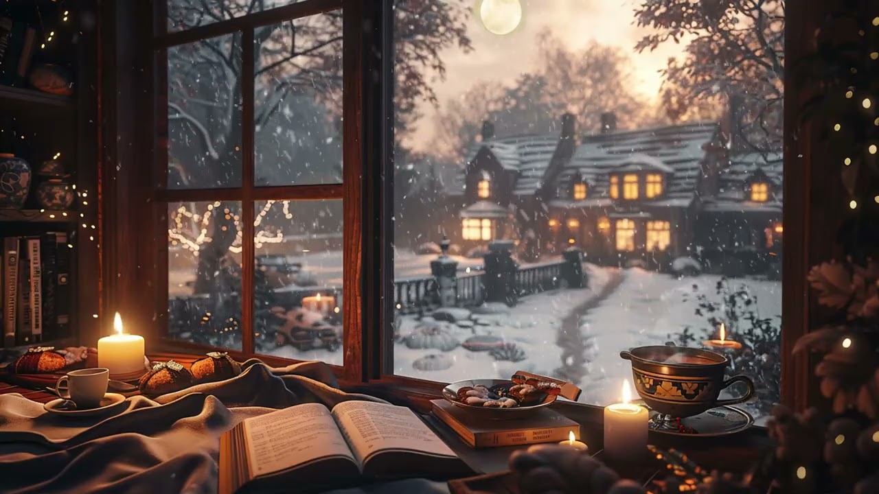 Silent Winter Evening ❄️ Cozy Room, Soft Fire Sounds and Snowfall for Relaxation