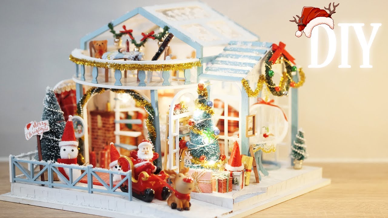 DIY Miniature Dollhouse Kit || Christmas Snowy Night - Relaxing Satisfying Video