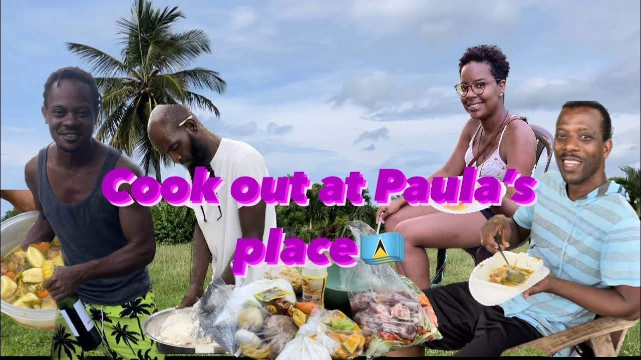 Cook out at Paula’s place 🇱🇨anse la Raye (creole month) salted pigtail bouillon
