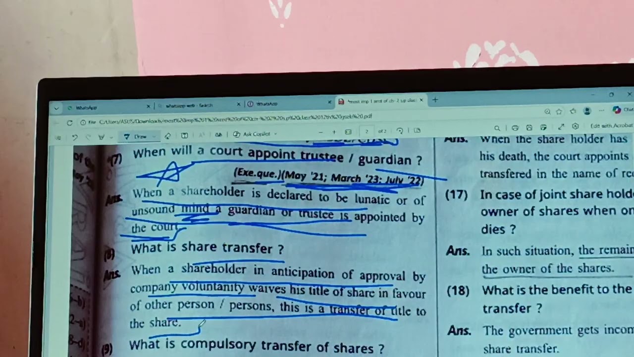 MOST IMP 1M. QUESTIONS OF CH-02 TRANSFER AND TRANSMISSION OF SHARES S.P CLASS 12TH GSEB 