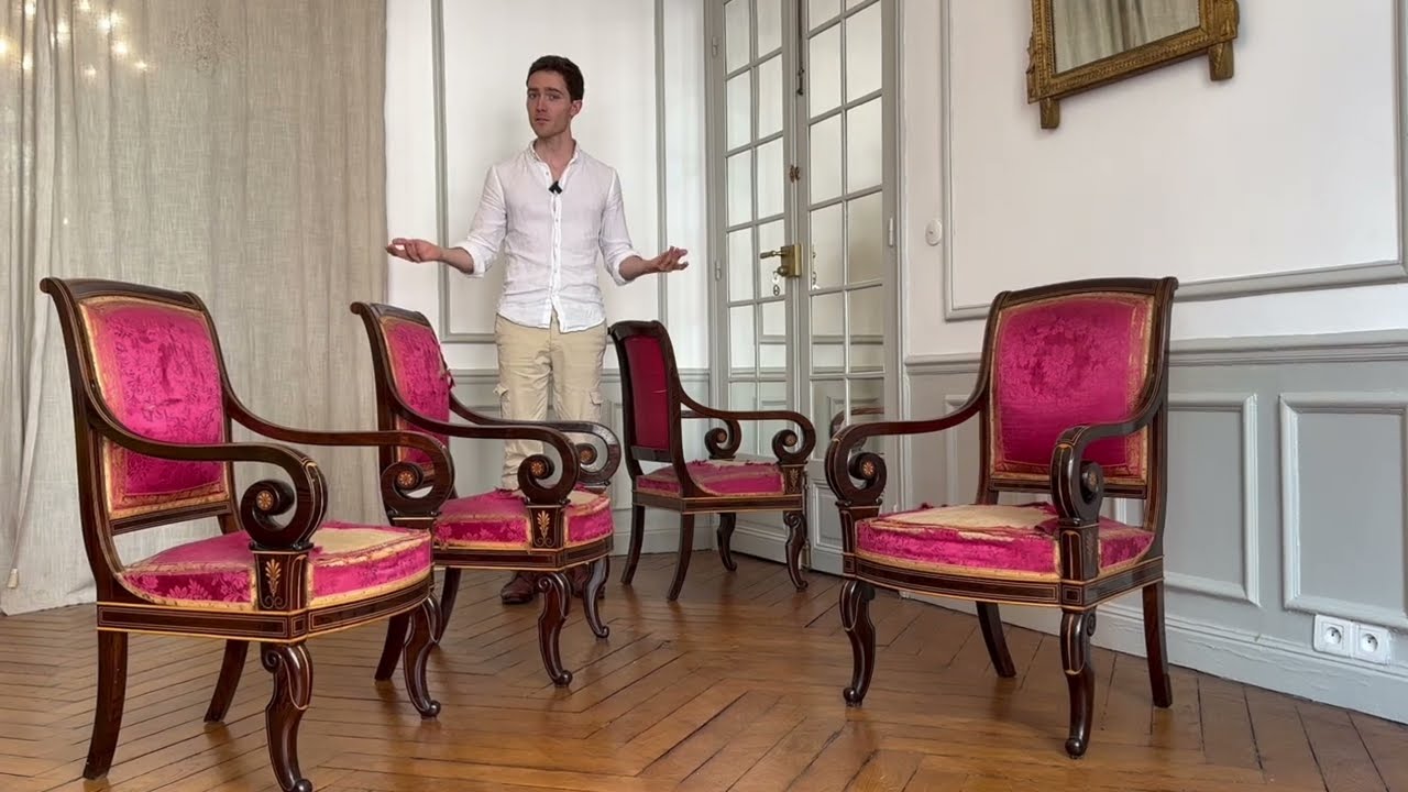 Louis Philippe French Antique Rosewood Armchairs circa 1835 (period furniture education)