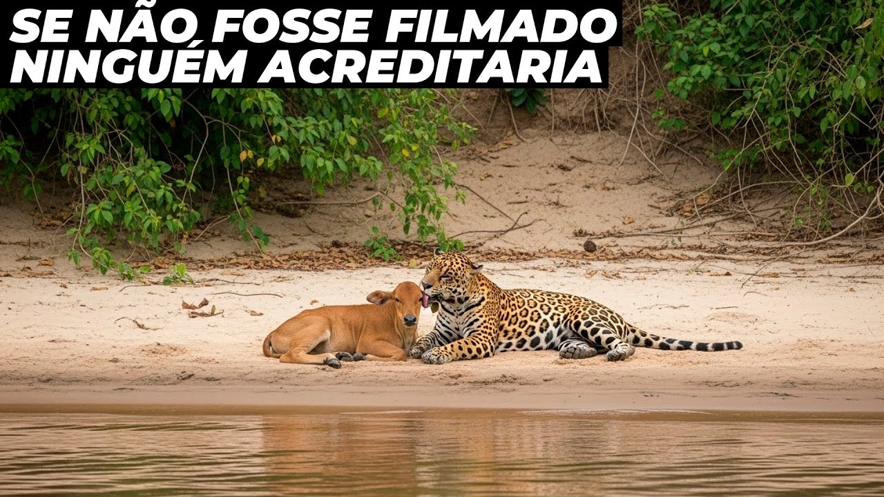 Vídeo inédito registra onça cuidando de bezerro no Pantanal