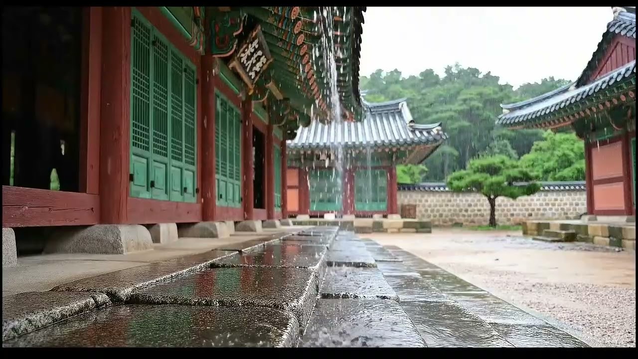 Zen Rain at a korean Mountain Temple | Healing Nature ASMR for Focus