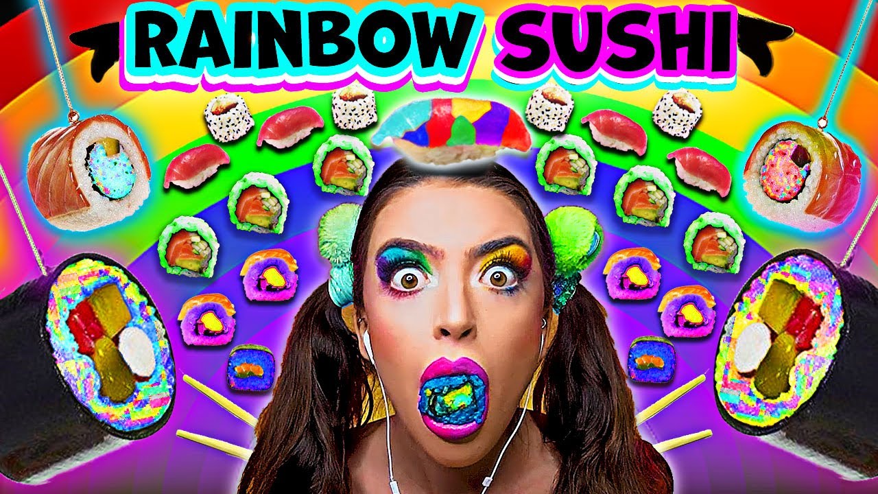 ASMR *RAINBOW TIE-DYE SUSHI* SHRIMP, TUNA, CRAB, CALIFORNIA ROLL EATING PARTY, MUKBANG 먹방
