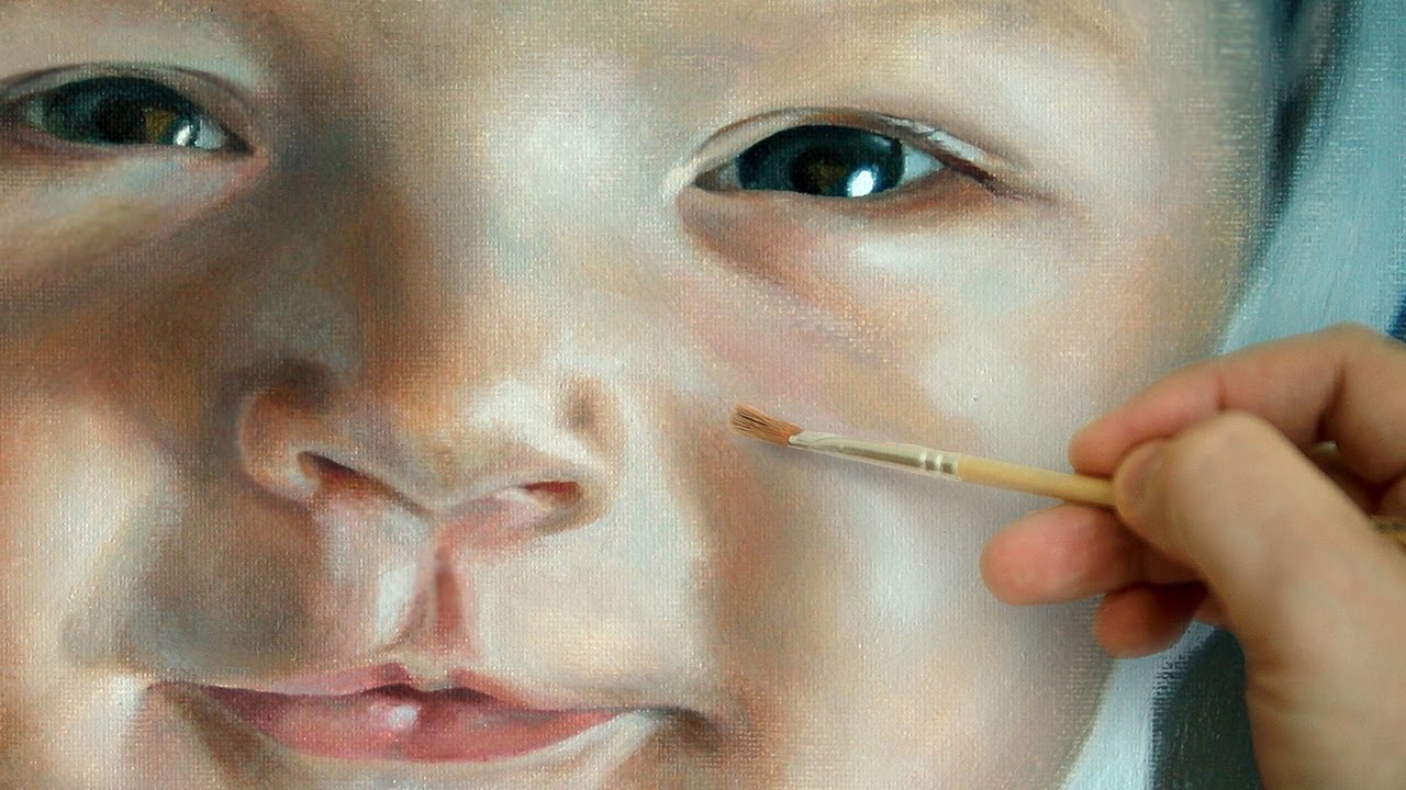 Oil portrait - speed oil painting of baby face by Janusz Migasiuk