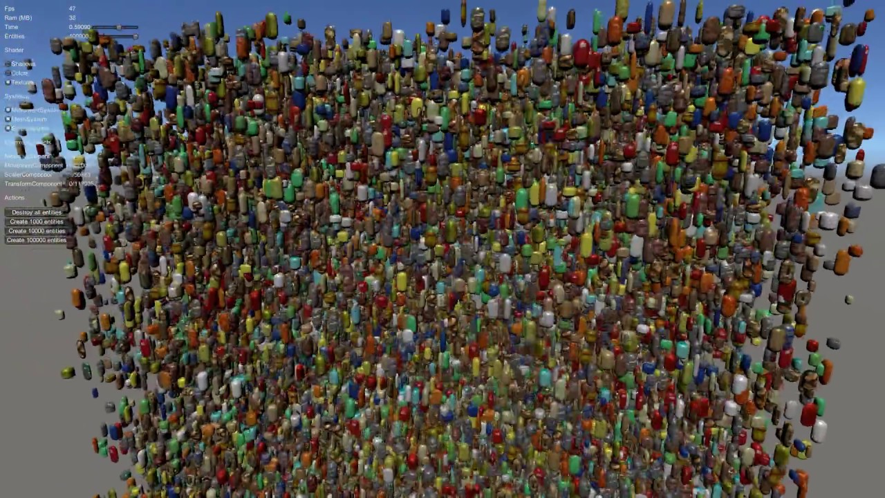 Unity 2017.1 + GPU Instancing + Texture2DArray = 100000 entities