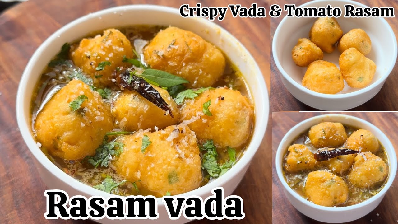 Rasam vada | Rasam Bonda | Easy Tomato Rasam recipe with crispy vada | perfect vada batter