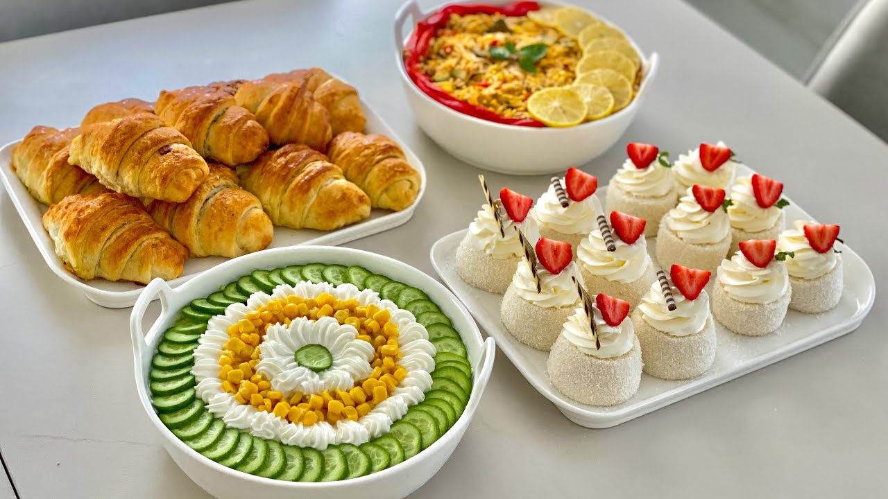Misafir Hazırlık Menüsü - Bardak Tatlısı, Kruvasan Poğaça, Tavuklu Şehriye Salatası, Patates Mezesi