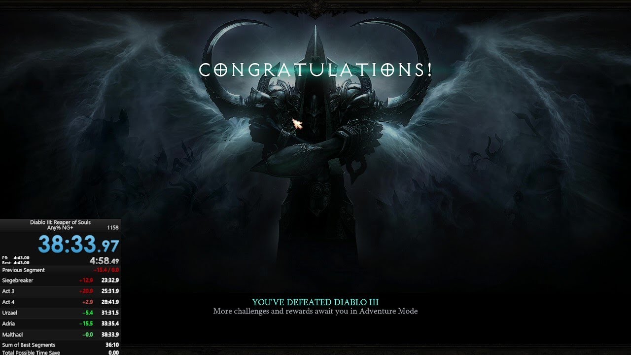Diablo III: Reaper of Souls - Speedrun Any% NG+ Former Monk World Record! 38:34