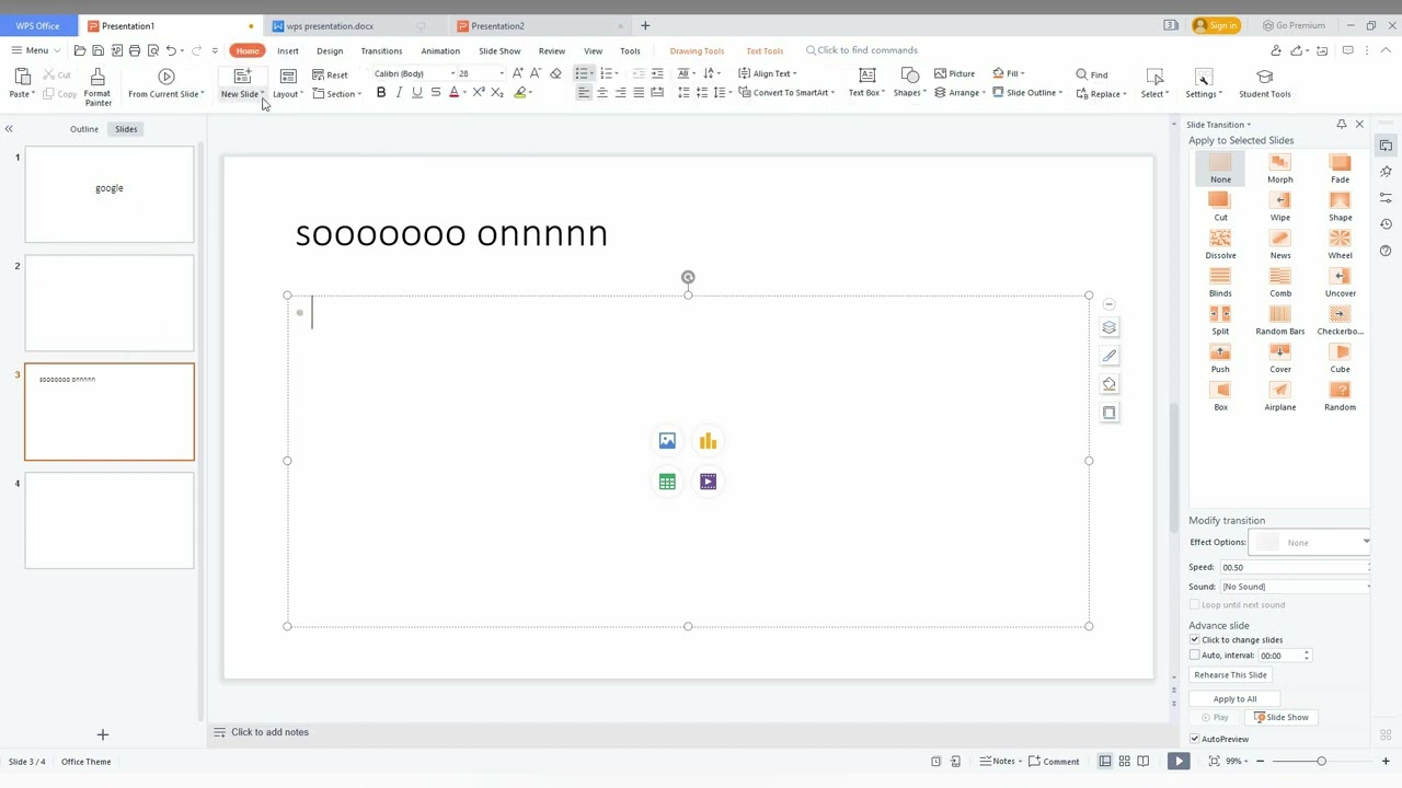 How to change layout of slides in wps presentation