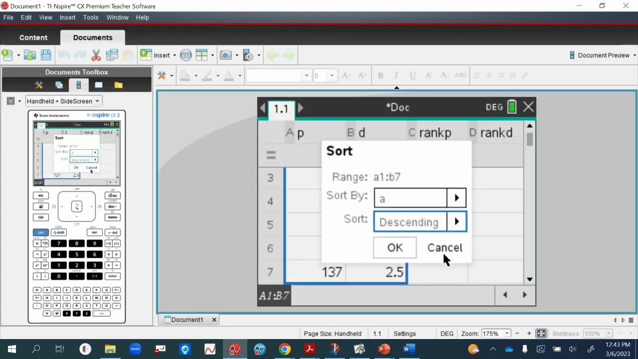 Spearman's Rank Correlation Coefficient on a TI-nspire CX II