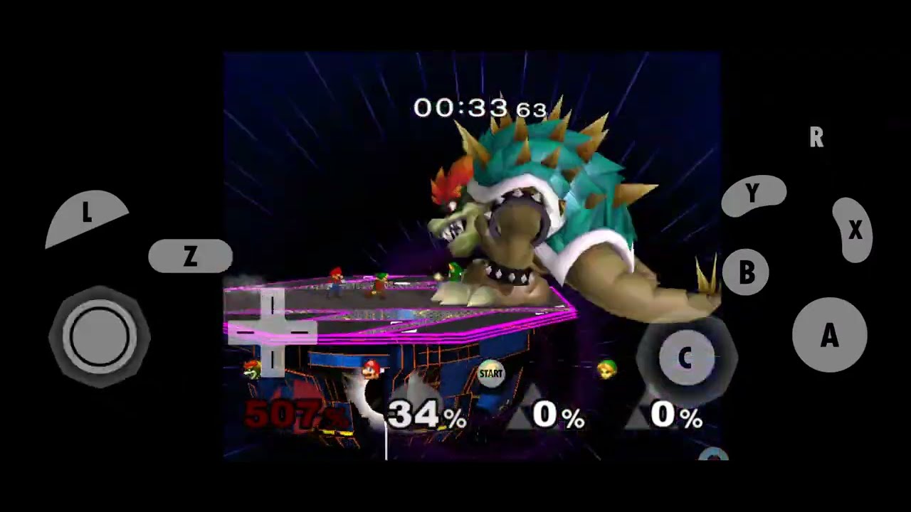 SSBM: Giant Giga Bowser vs Heroes (Mario, Link and Young Link)