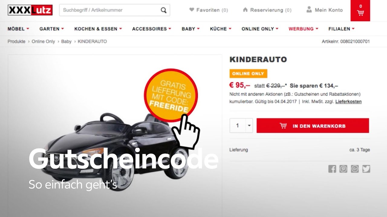 Gutscheincode online Einl&ouml;sen - XXXLutz Service