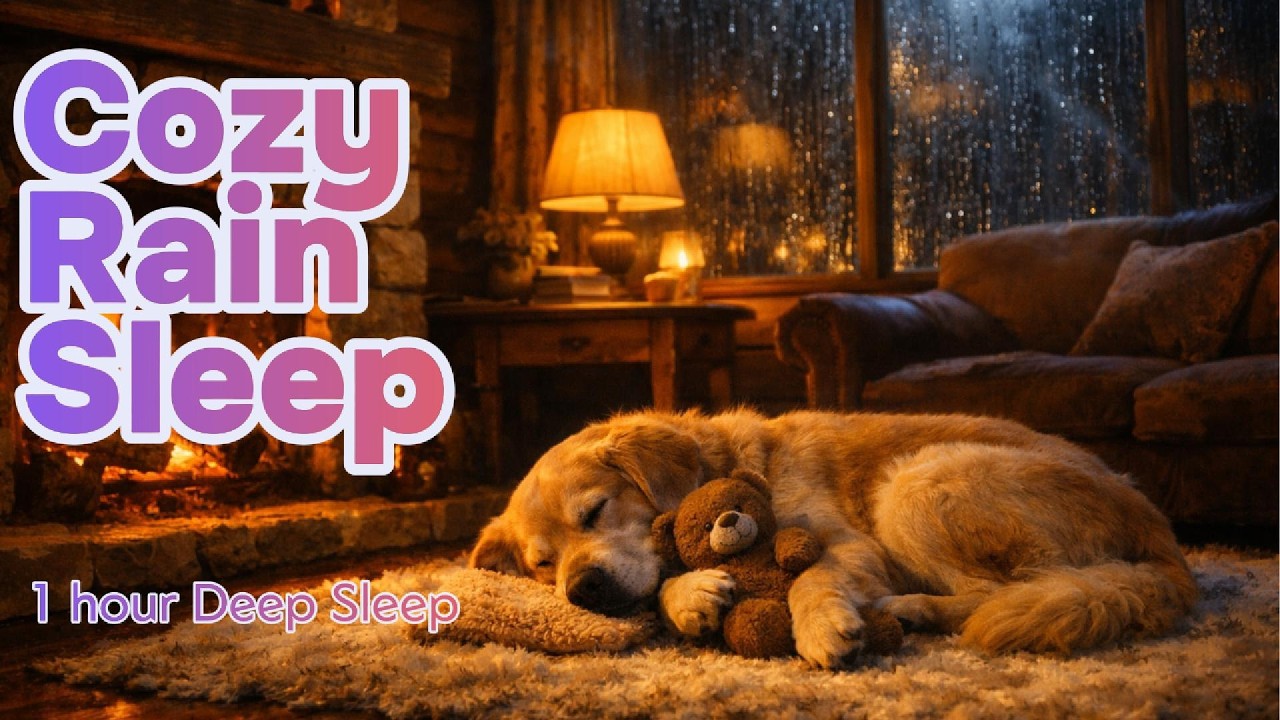 Peaceful Rain Night 🐶🌧️ | Cozy Fireplace Dog Sleep Music (1 Hour Ambient)