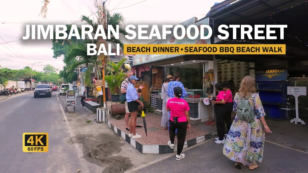 Bali Jl. Kedonganan Seafood Cafes Walk | Jimbaran Beach Tour 4K