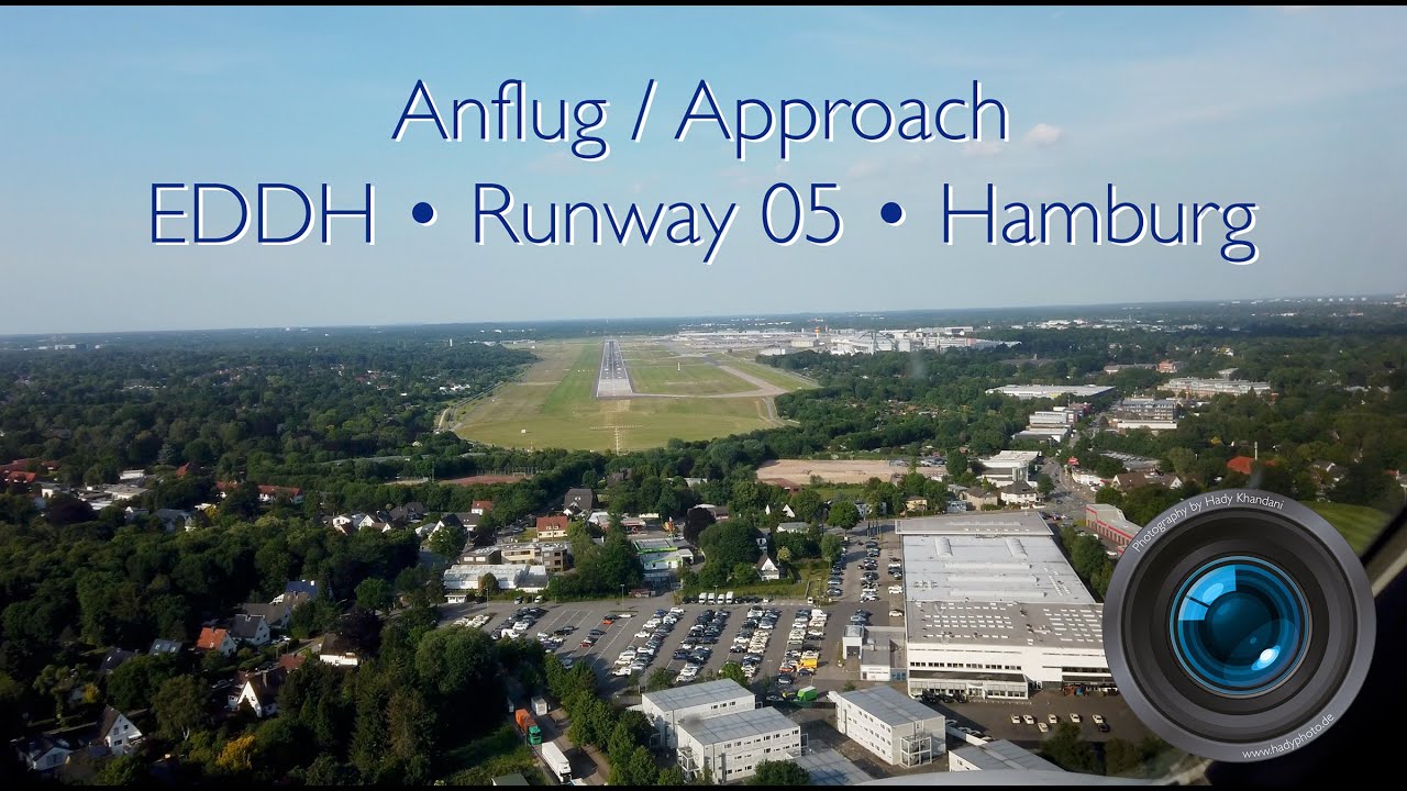 Approaching Hamburg EDDH Runway 05 • Anflug Hamburg EDDH Landebahn 05
