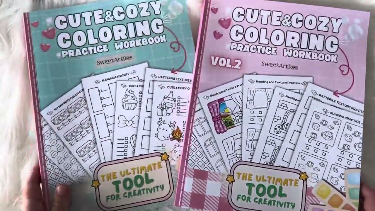 Cute & Cozy Coloring Practice Workbook Vol 1 & 2 Flip Through & Completed Pages