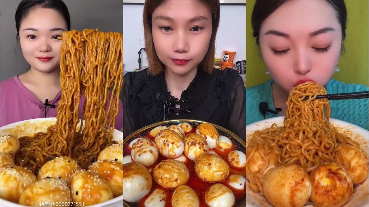 MUKBANG 먹방 EATING SPICY NOODLES and SOFT BOIL EGGS chewy sounds | ASMR | chinese foods 辣面鸡蛋