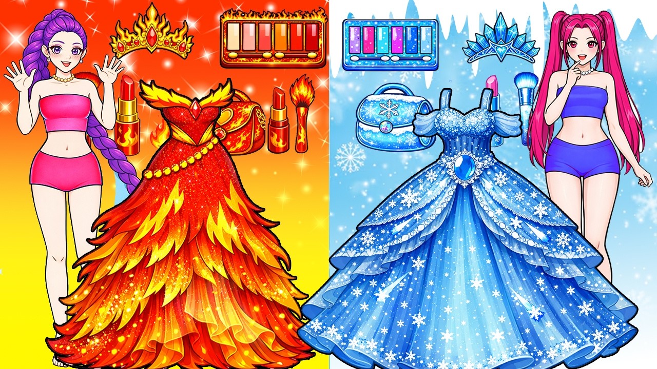 Fire VS Ice 🔥❄️ Huntrix RUMI MIRA Makeup And Dress Up Fashion Play set Handmade | DIY Paper Dolls