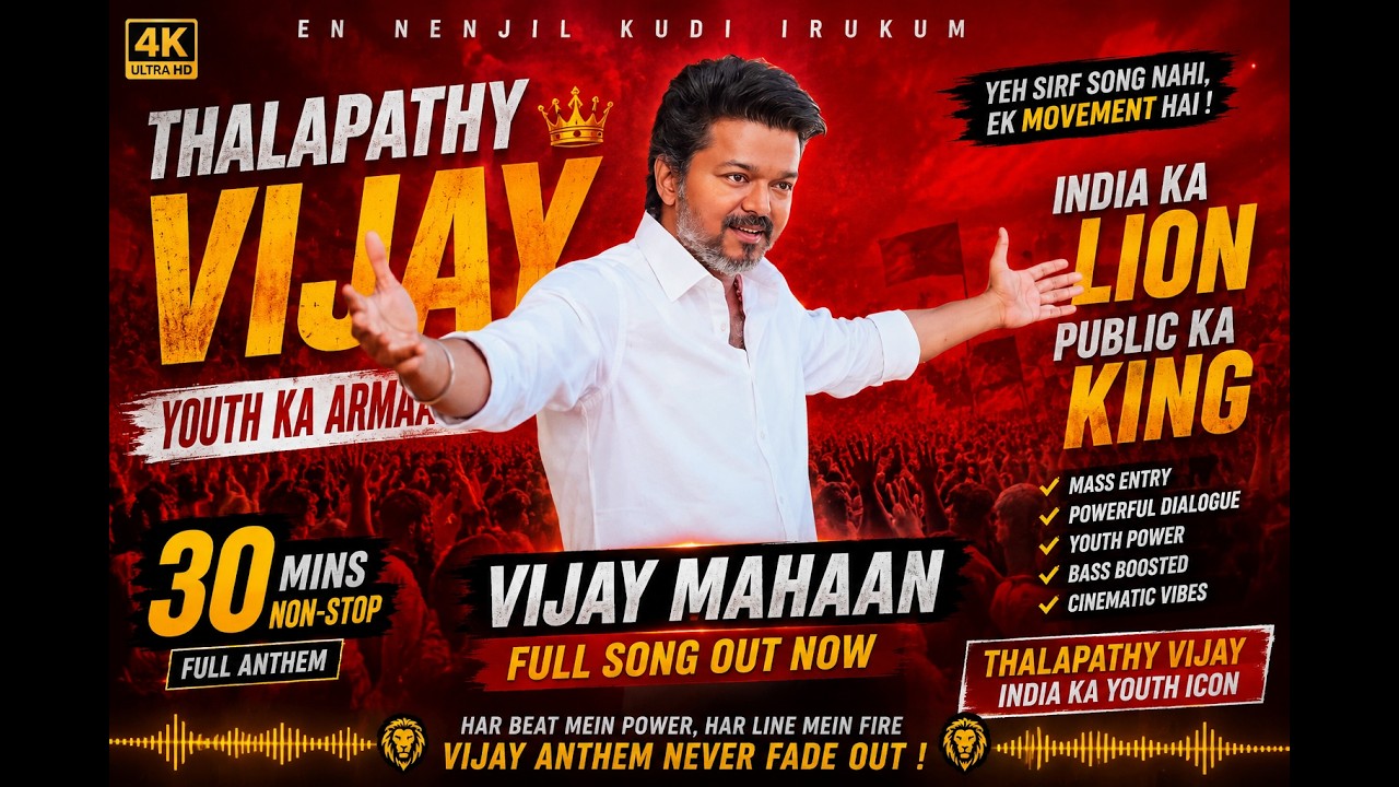 THALAPATHY VIJAY 🔥 India Ka Lion | 30 Minutes Non-Stop Youth Anthem || CM Vijay