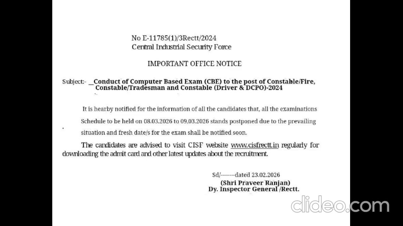 Cisf fireman new exam date viral notice video 🔥🔥🔥