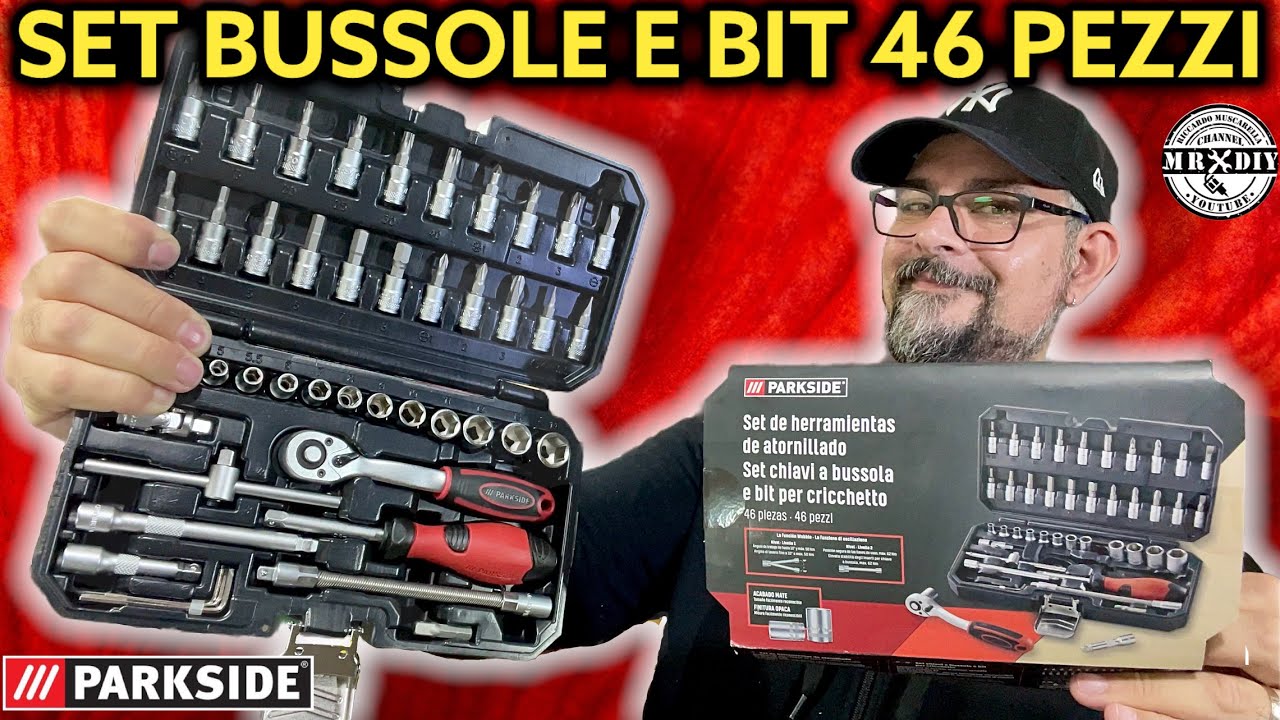 Parkside lidl. Set di chiavi a bussola e bit per cricchetto 46 pezzi. Chiavi a cricchetto. Fai da te