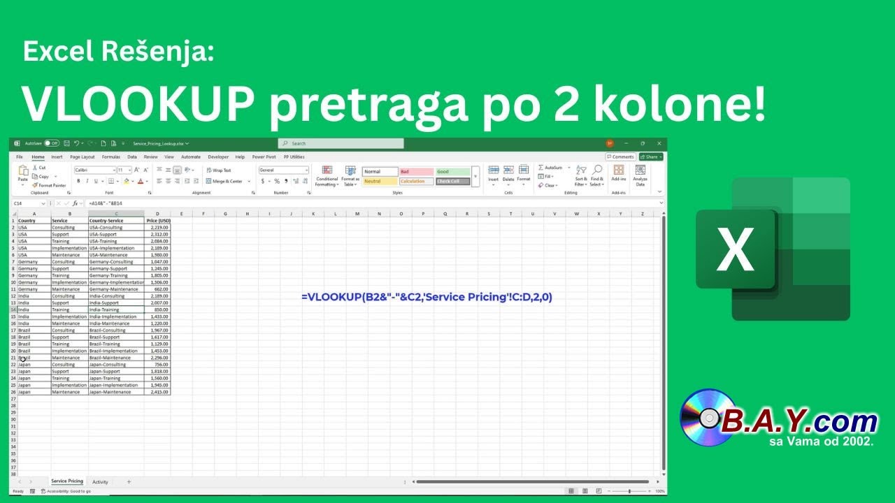 Excel Rešenja: VLOOKUP po dve kolone!