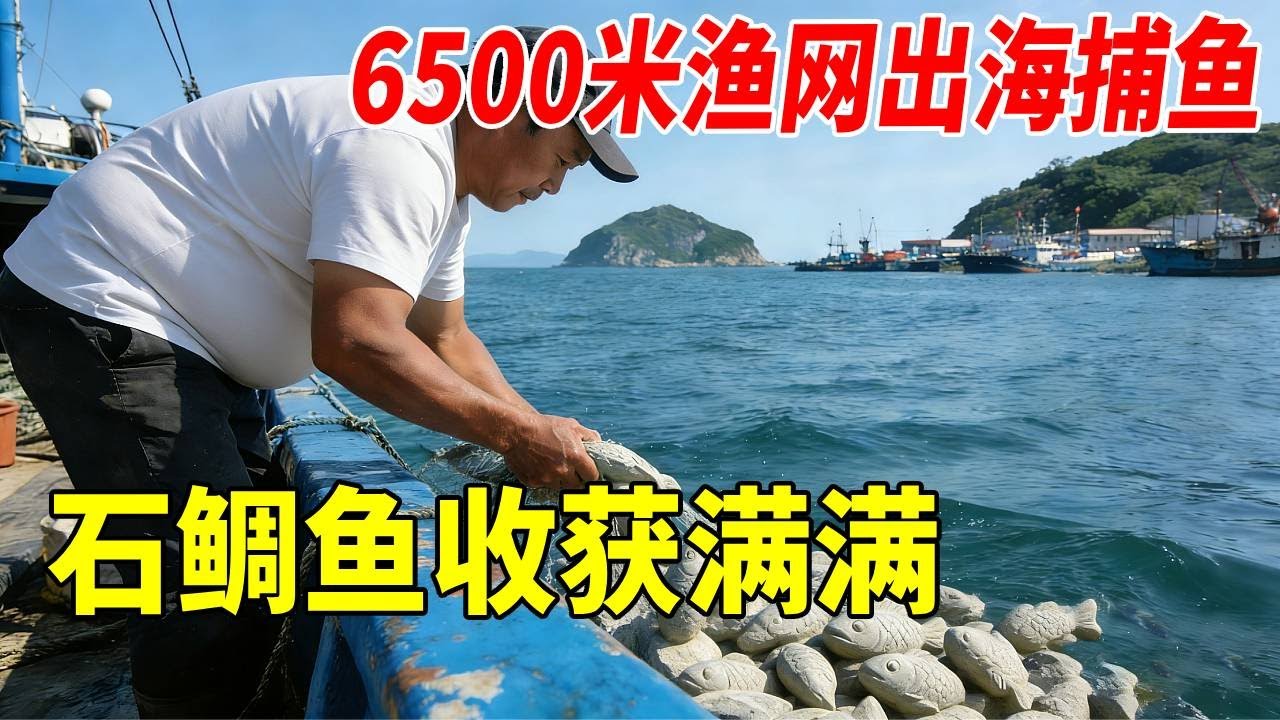 带6500米渔网出海捕鱼，美味的石鲷也来了，鲷科类比较值钱的一种！#赶海 #渔民生活实拍 #海鲜