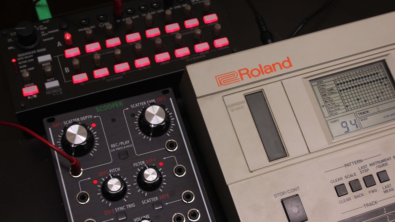 Roland TR-707 through Aira Scooper modulated by Korg SQ-1