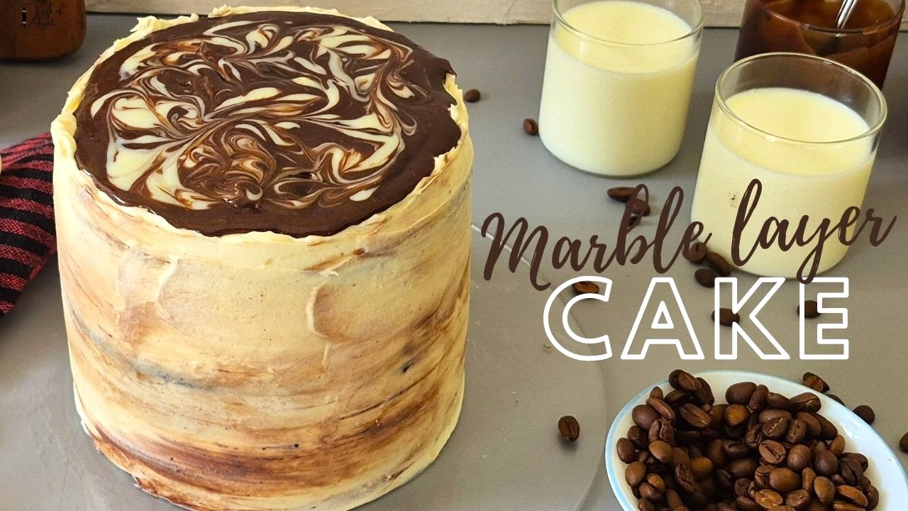 Marble Layer Cake with White Chocolate Ganache Frosting | Marble Ganache Cake Recipe
