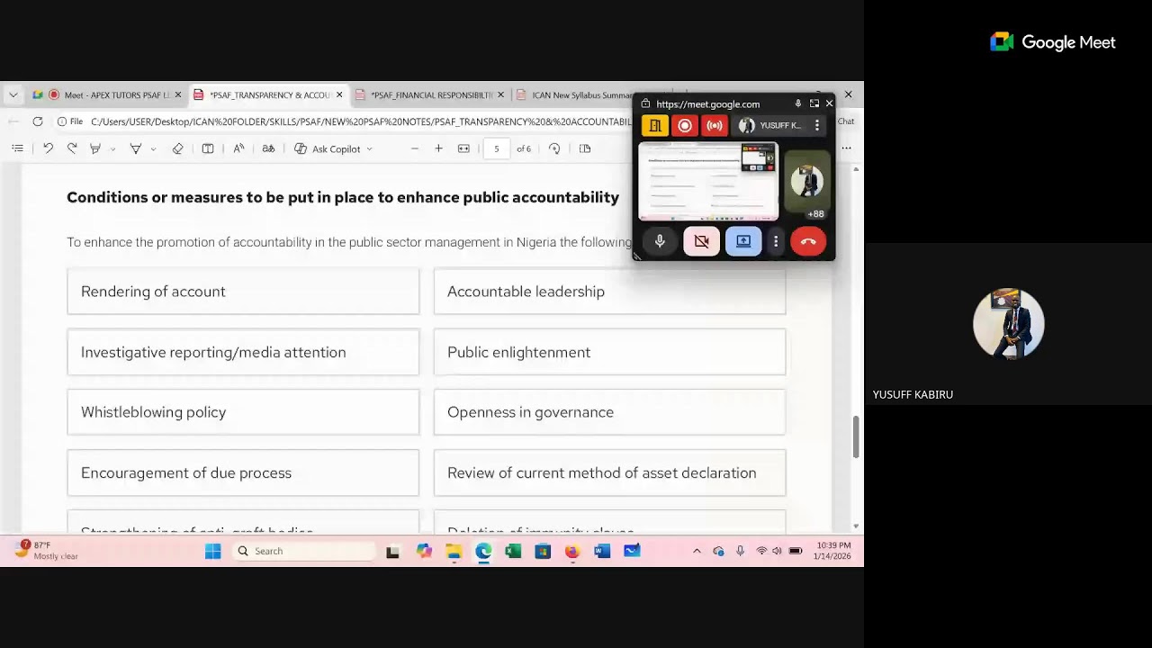 APEX TUTORS PSAF LECTURE (MAY 2026 DIET). CHAPTERS 12 & 13 (TRANSPARENCY & ACCOUNTABILITY)
