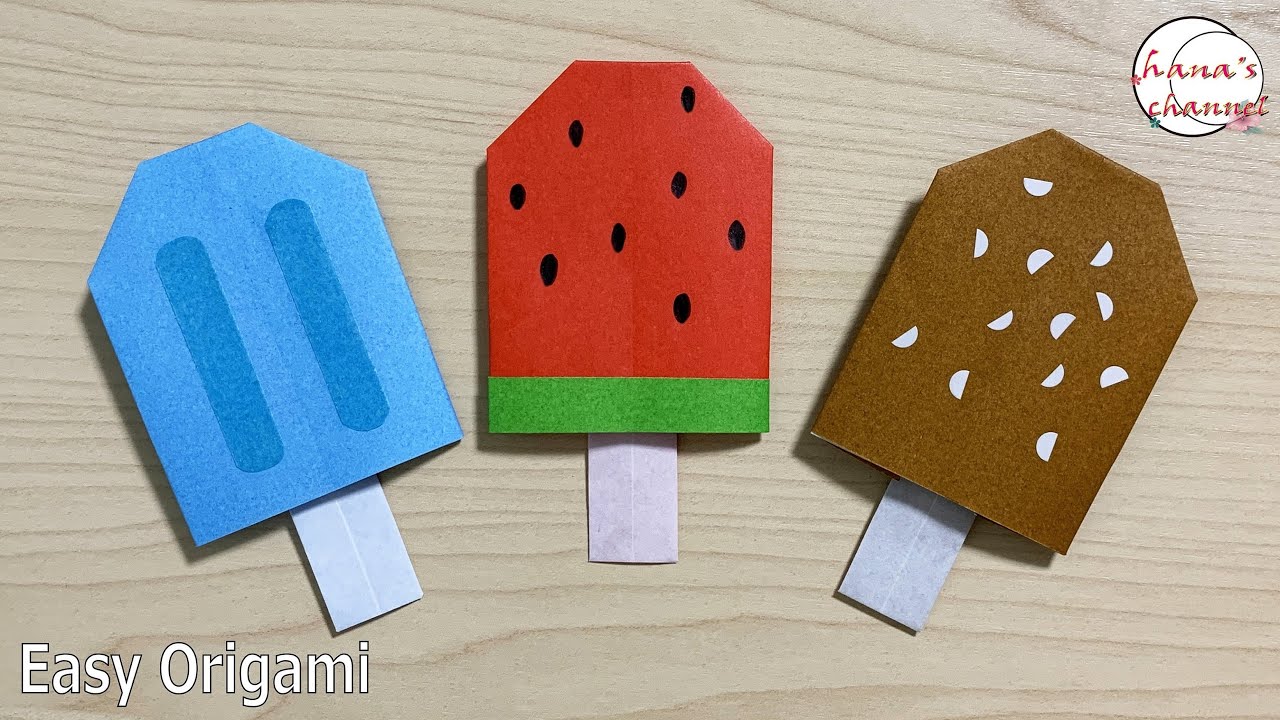 【折り紙１枚】簡単 棒付きアイスクリームの折り方🍦How to make ice cream#アイス#आइसक्रीम#sorvete#冰淇淋#아이스크림#折り方#おりがみ#origami#摺紙#종이
