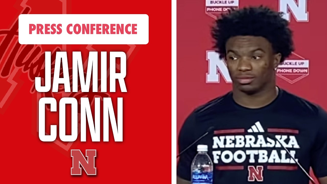 Защитник футбольной команды Университета Небраски Джамир Конн встретится с представителями СМИ в ...