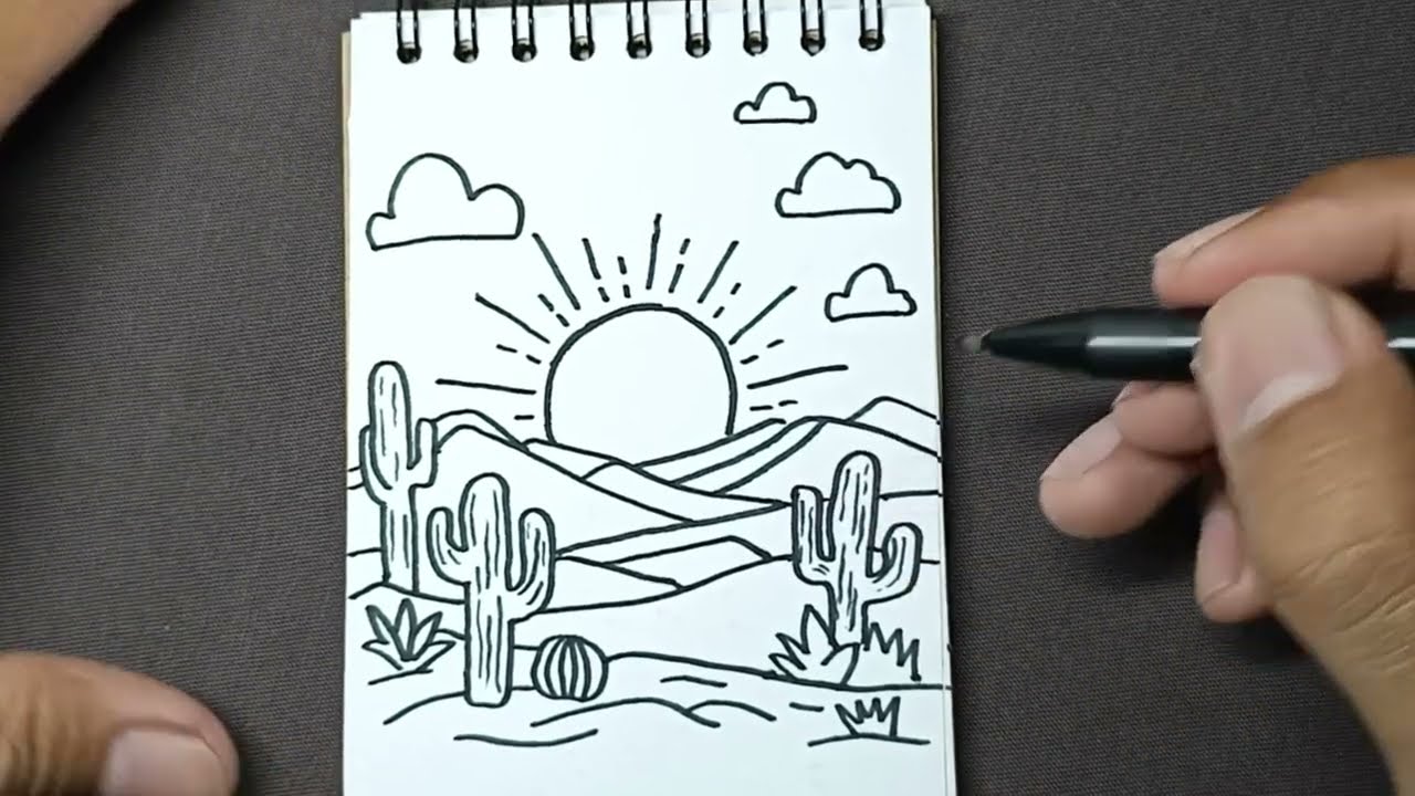 How to Draw a Simple Desert Scenery for Beginners. #drawing #pendrawing #art #drawingprocess 