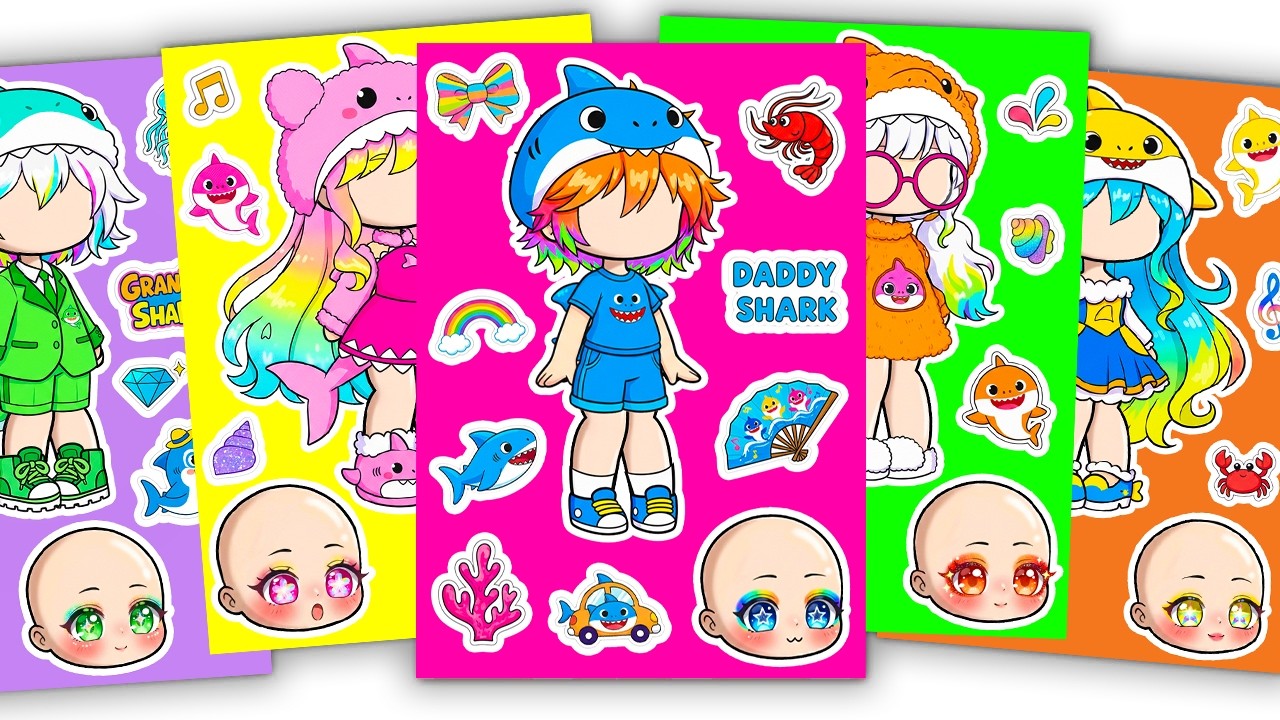 🍅Paper DIY🍅 Baby Shark Collection X Gacha Sticker Book #babyshark #doll #paperdiy #gachalife #asmr
