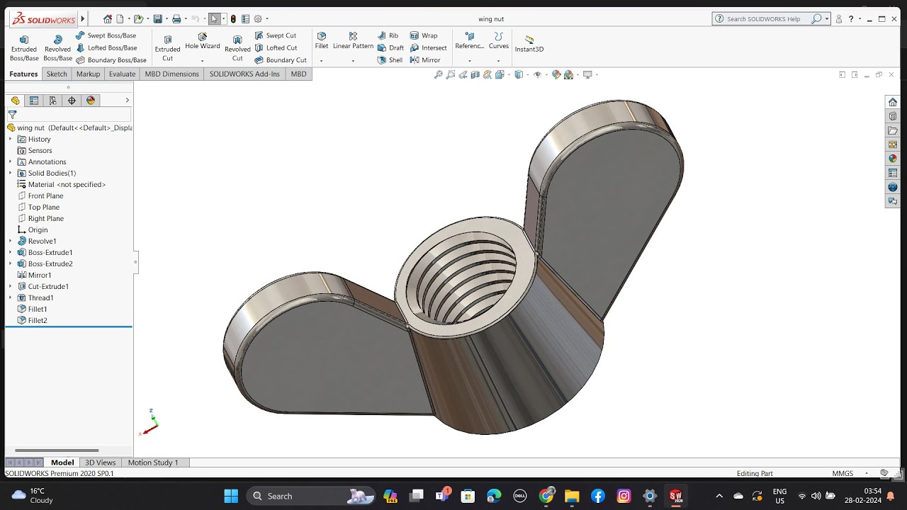 SolidWorks Tutorial |  How to make  a wing nut in SolidWorks  | Wing nut design in SolidWorks |