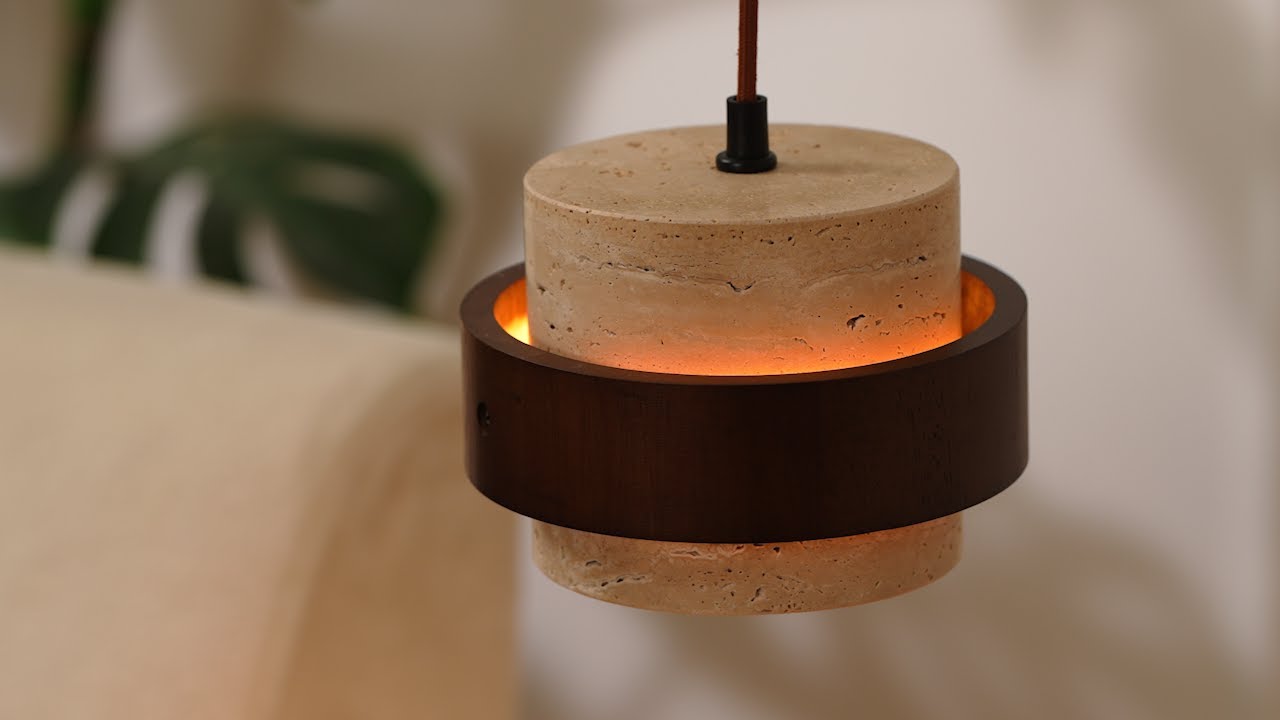 Stonova Pendant Lamp by Vakkerlight &ndash; Sculptural Elegance in Natural Stone and Wood