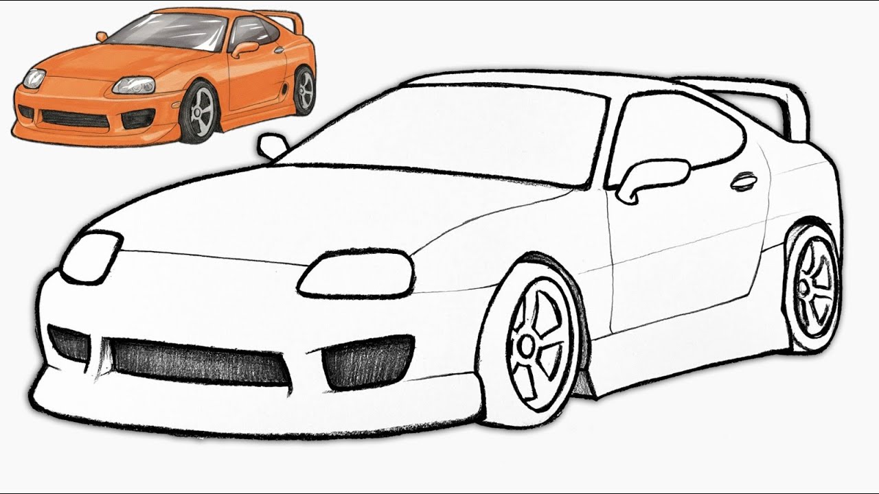 How To Draw SUPRA MK4 Step by Step 🔥 Easy Toyota Supra Car Drawing Tutorial for Beginners