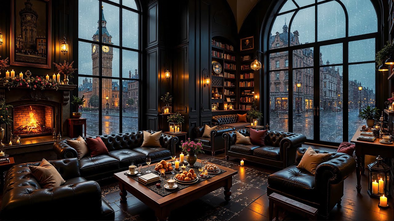 London Coffee Shop Ambience ☕ Rain Sounds & Relaxing Piano Jazz Music for Peaceful Moments