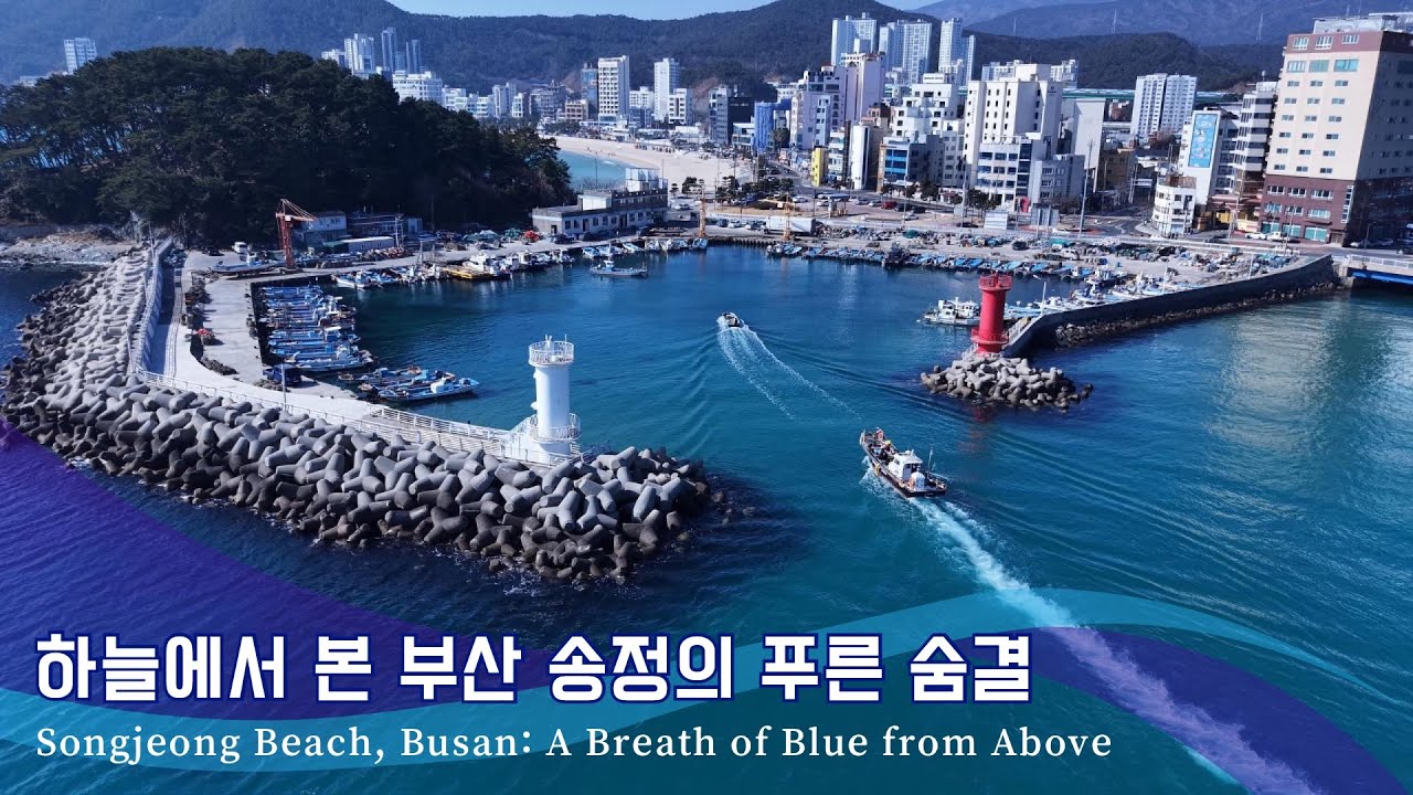하늘에서 본 부산 송정의 푸른 숨결 ㅣSongjeong Beach, Busan: A Breath of Blue from Above